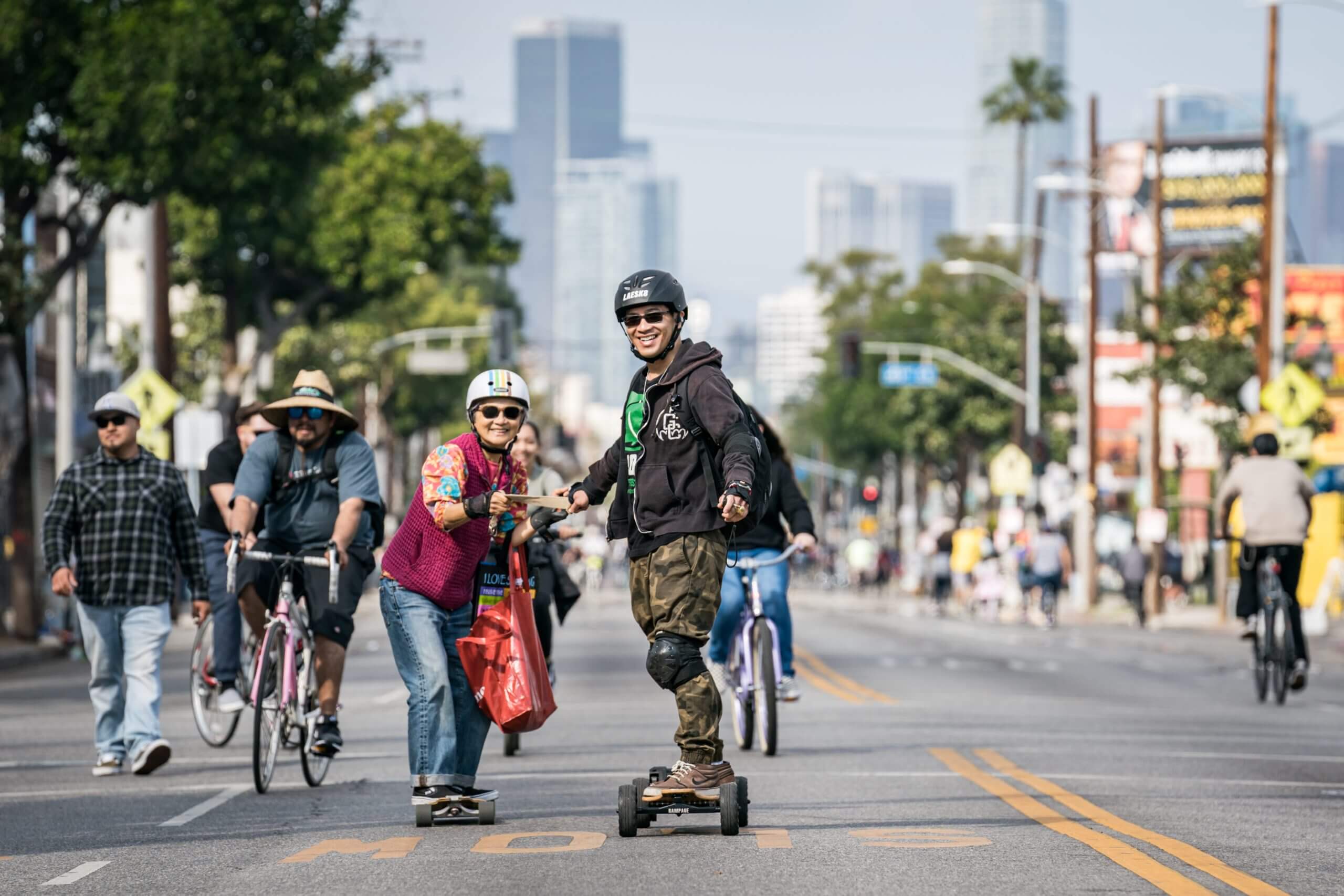 man on skateboard in downtown la