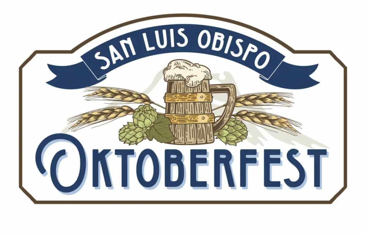 Graphic for SLO Oktoberfest, with a beer stein and hops behind it.