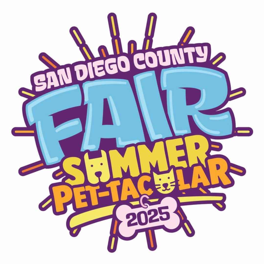 San Diego County Fair 2025 Summer Pet-tacular logo with pet-themed graphics.