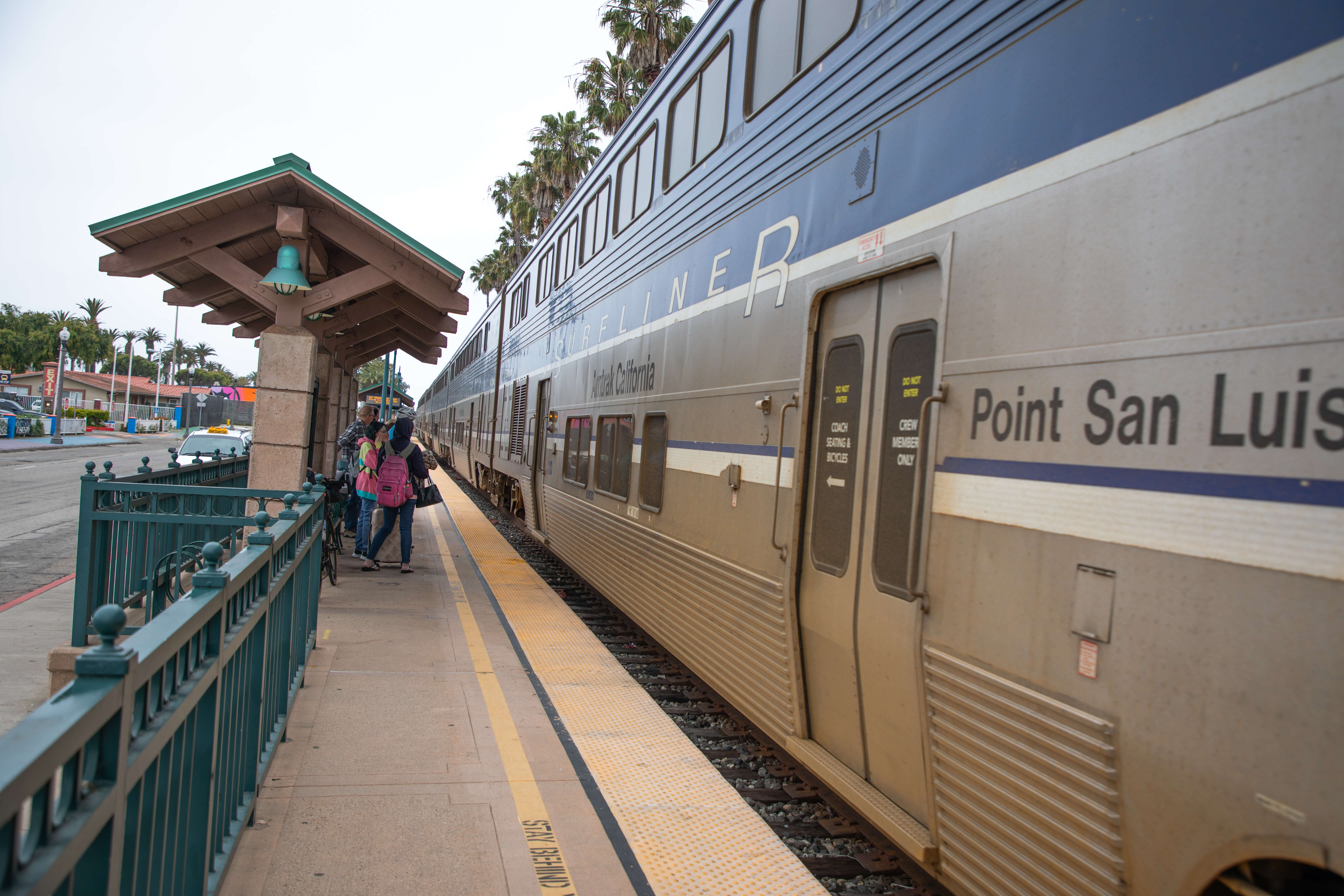 Commuters riding the train