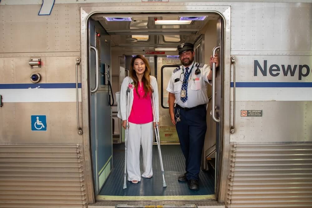 Commuters riding the train